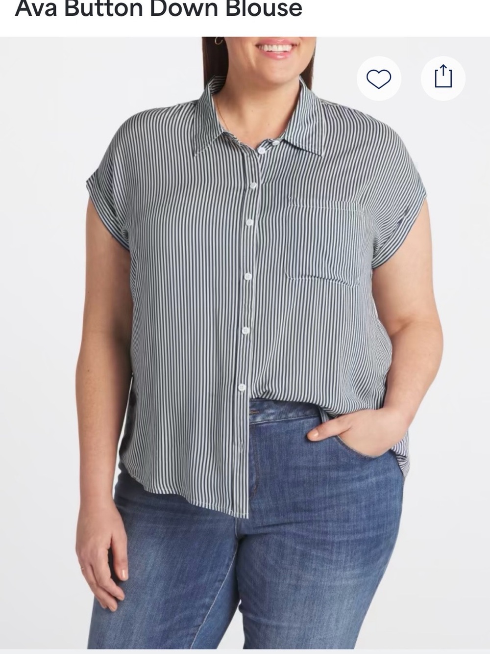 Ava Short-Sleeve Button-Down Blouse - Blue & White Stripe